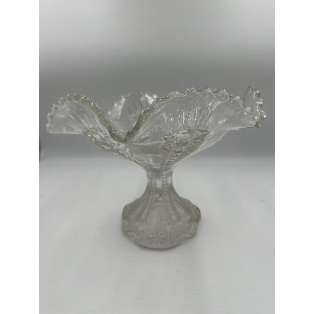 Panelled Thistle Tall Compote Cut Glass Dish 8 inch
